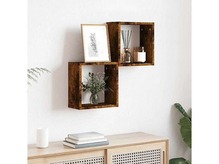 Étagères murales sous forme de cube 2 pcs chêne fumé 30x15x30