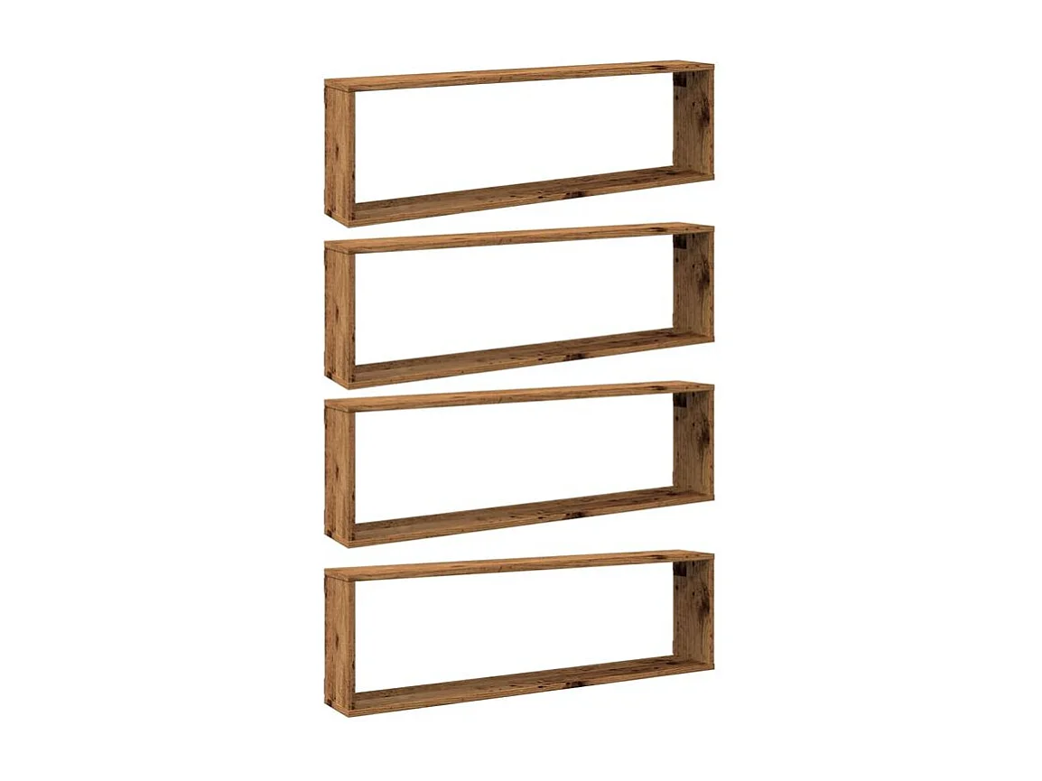 Étagères cube murales 4 pcs vieux bois 100x15x30