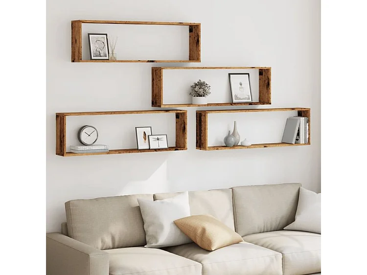 Étagères cube murales 4 pcs vieux bois 100x15x30
