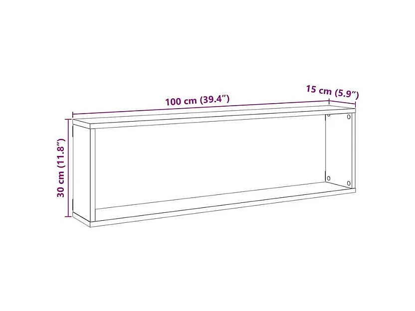 Étagères cube murales 4 pcs vieux bois 100x15x30