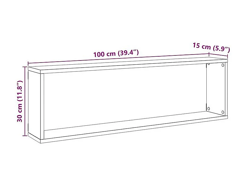 Étagères cube murales 4 pcs vieux bois 100x15x30