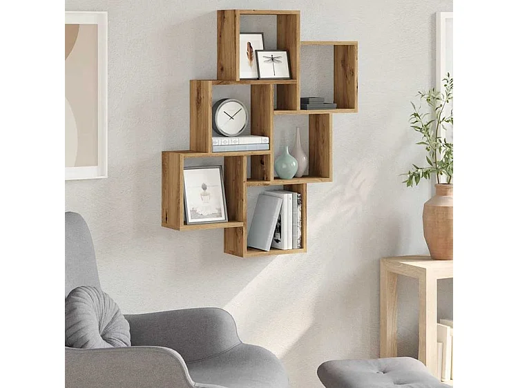 Étagère murale sous forme de cube chêne artisanal 78x15x93