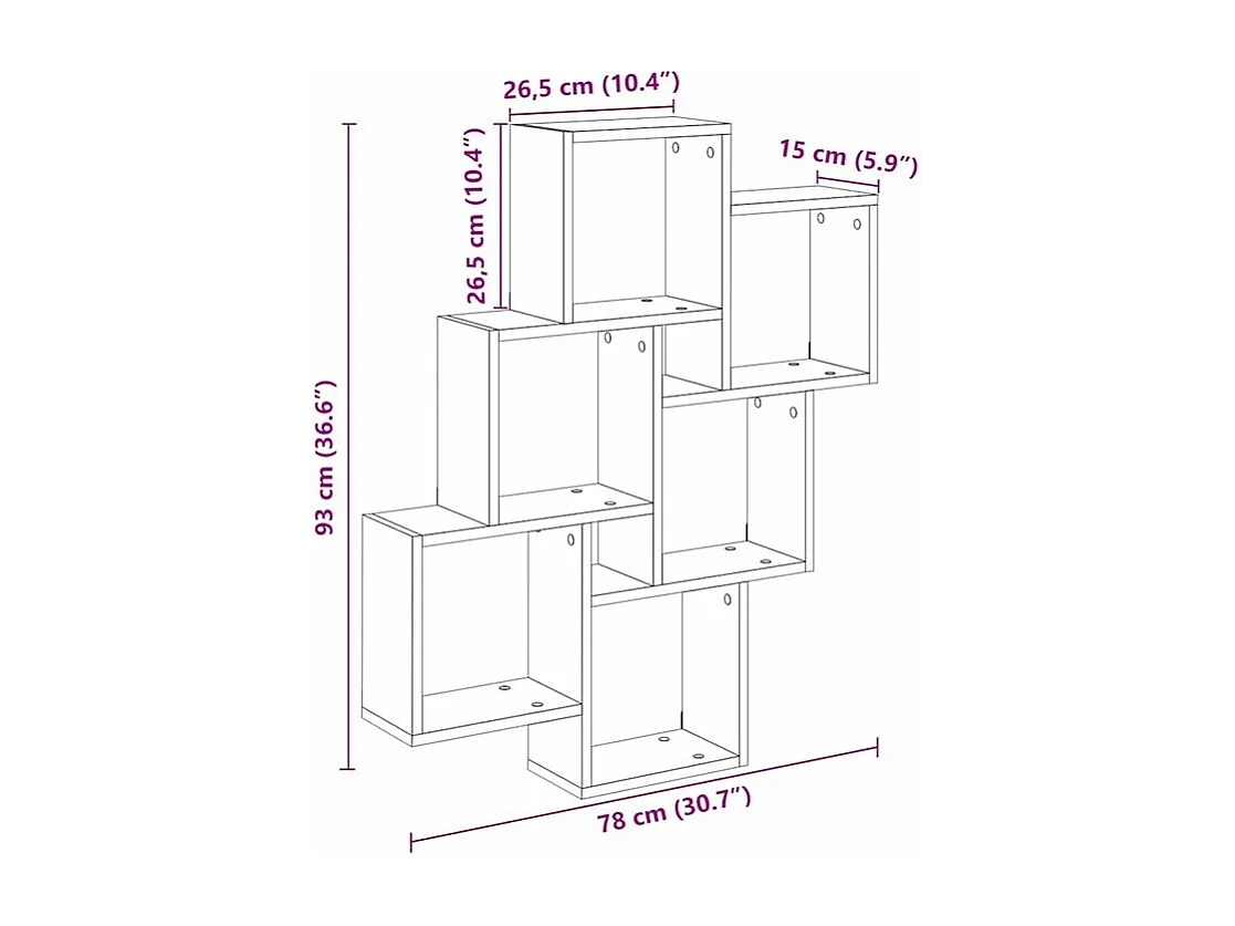 Étagère murale sous forme de cube chêne artisanal 78x15x93