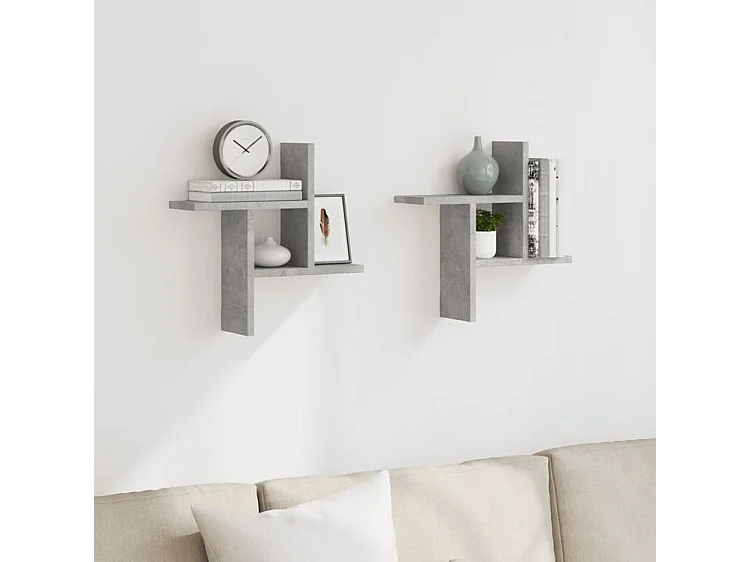 Étagères murales 2 pcs gris béton 38x12x38 bois d'ingénierie
