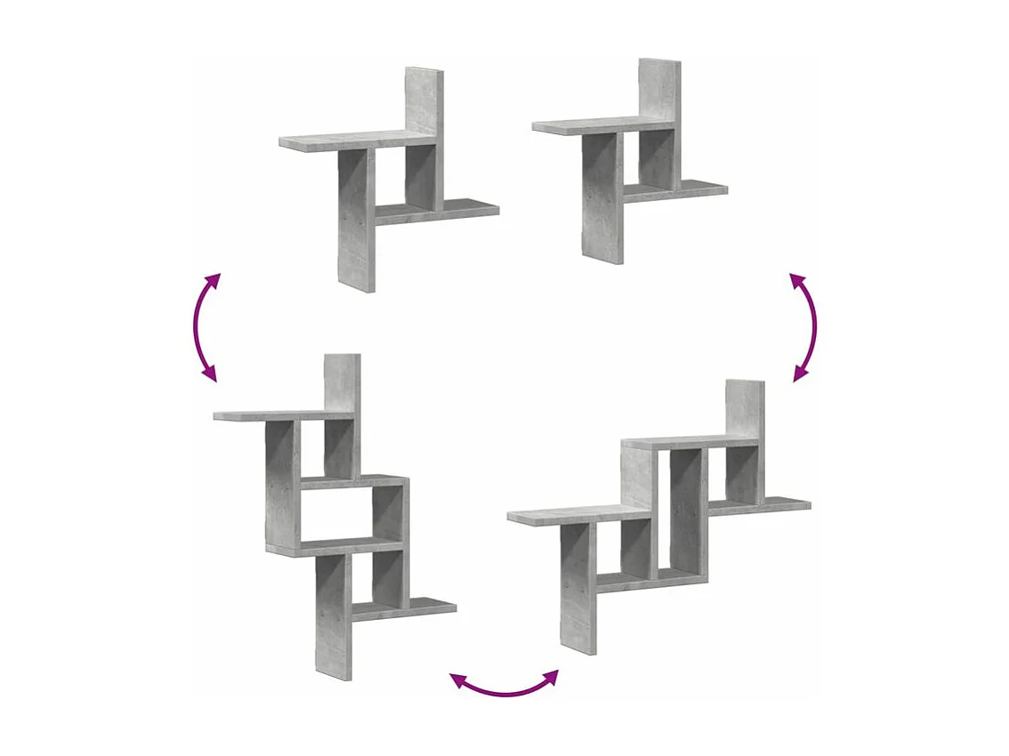 Étagères murales 2 pcs gris béton 38x12x38 bois d'ingénierie