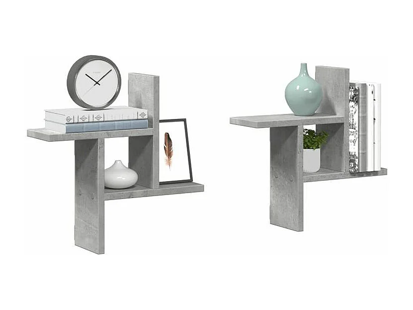 Étagères murales 2 pcs gris béton 38x12x38 bois d'ingénierie