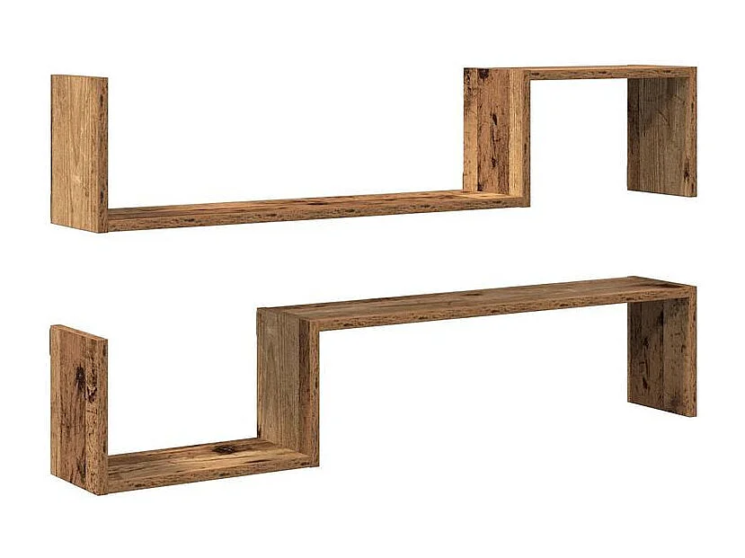 Lot de 2 étagères murales en bois Kolika L100xH20xP15 – Collection originale-Marron noisette