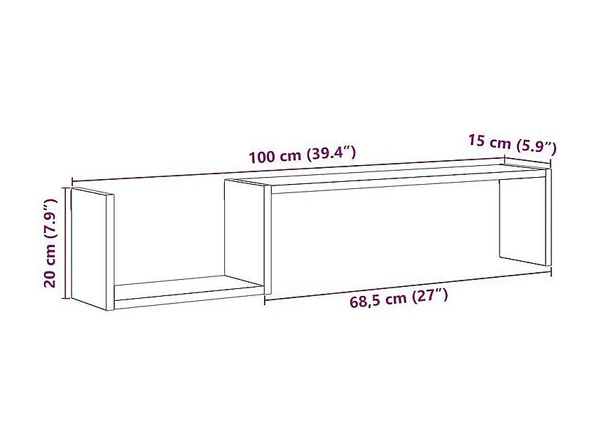 Lot de 2 étagères murales en bois Kolika L100xH20xP15 – Collection originale-Marron noisette
