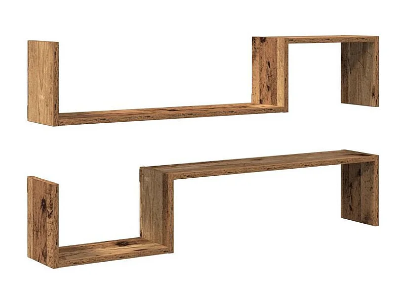 Lot de 2 étagères murales en bois Kolika L100xH20xP15 – Collection originale-Marron noisette