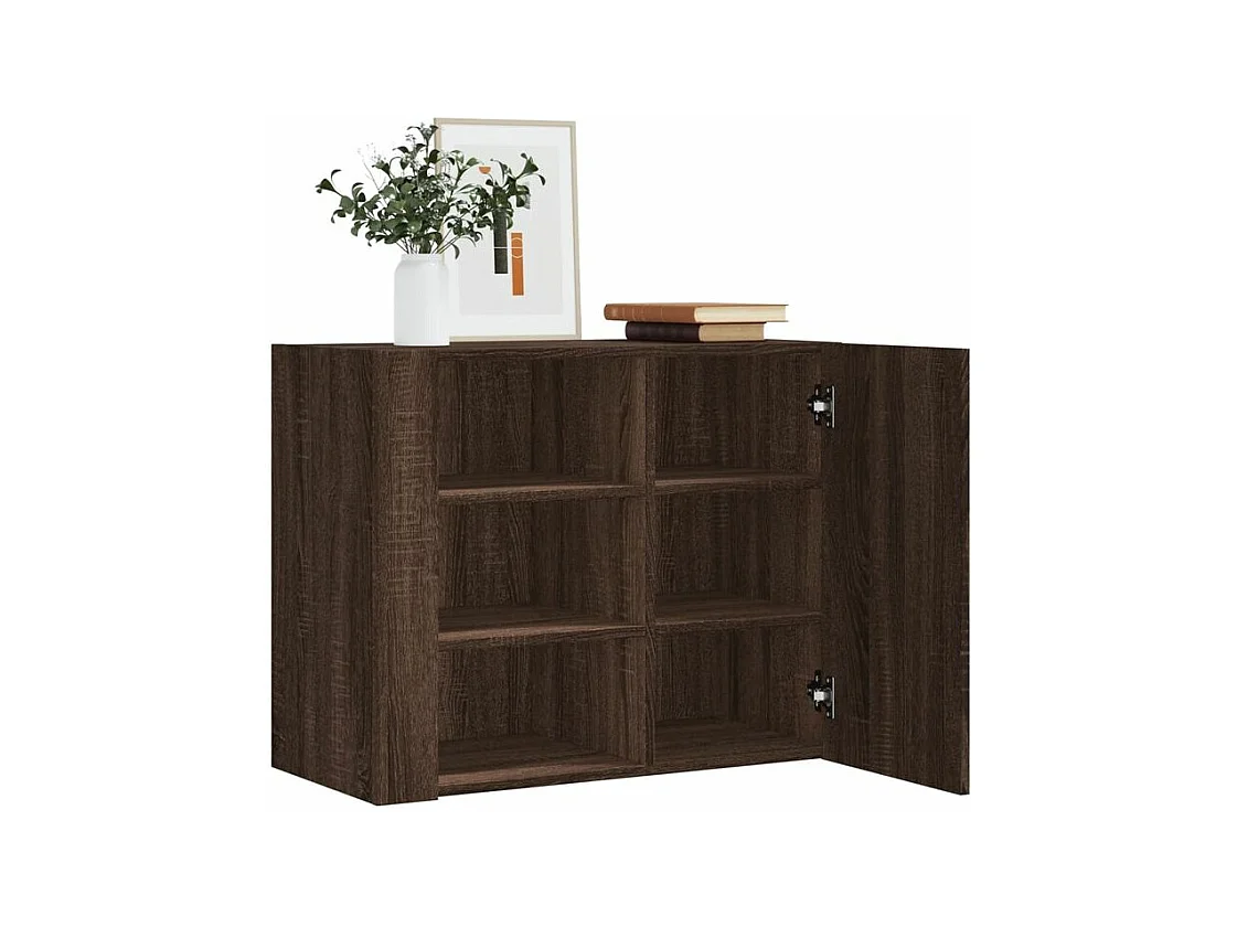 Armoire murale 1 porte 1 étagère Valentine L60xH75xP35 – A poser au sol ou au mur-Couleur Noyer