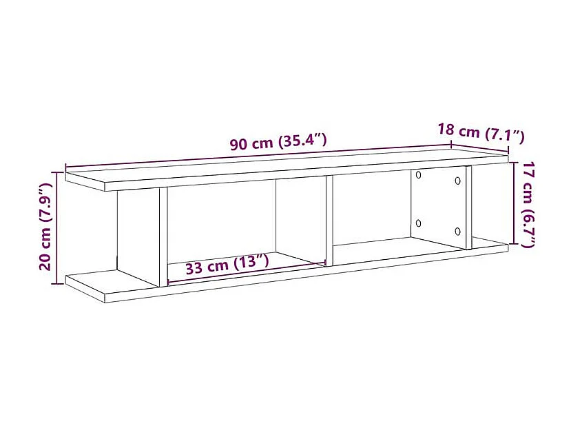 Étagères murales 2 pcs vieux bois 90x18x20 bois d'ingénierie