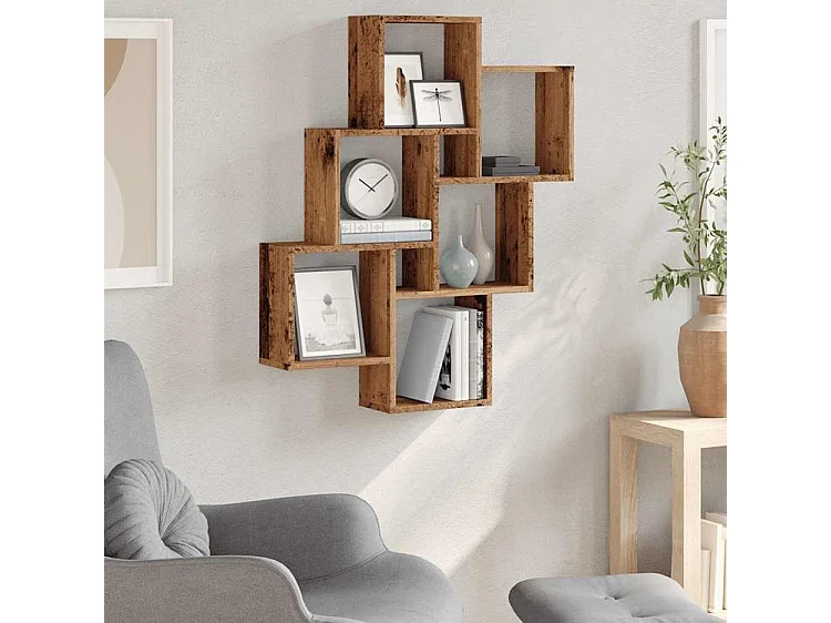 Étagère murale sous forme de cube vieux bois 78x15x93