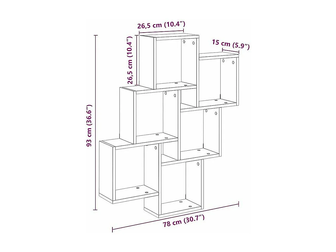 Étagère murale sous forme de cube vieux bois 78x15x93