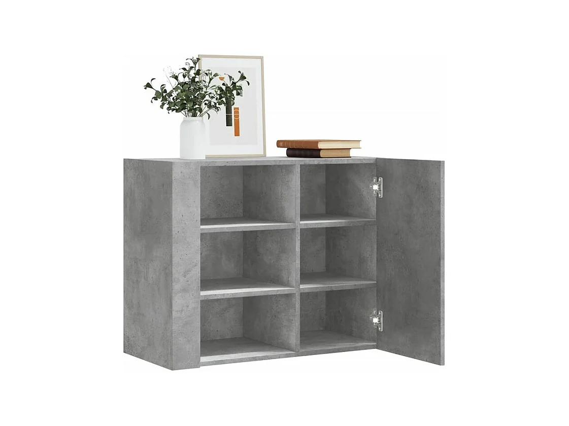 Armoire murale 1 porte 1 étagère Valentine L60xH75xP35 – A poser au sol ou au mur-Couleur Gris béton