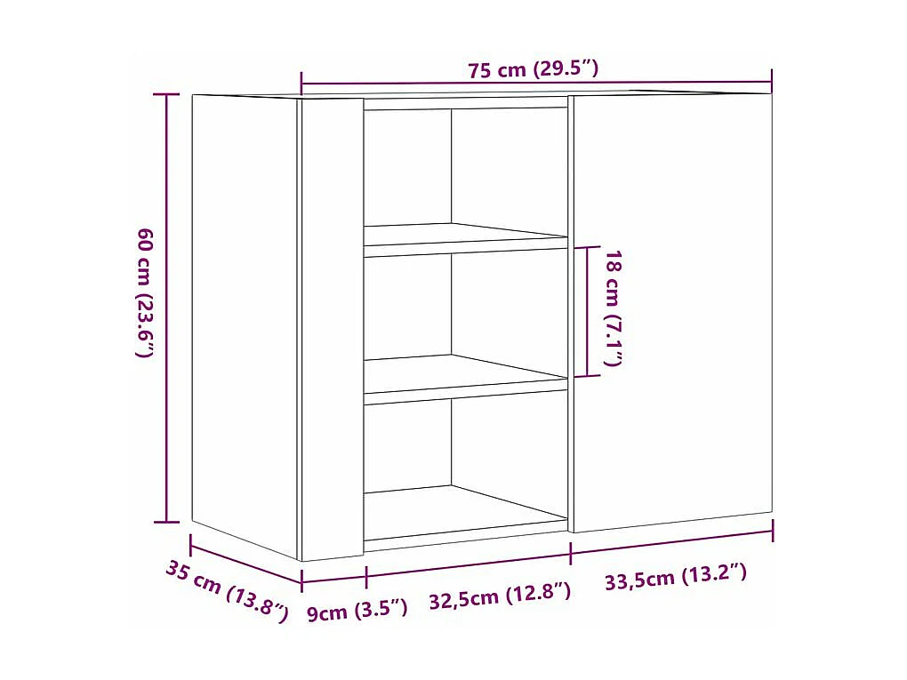 Armoire murale 1 porte 1 étagère Valentine L60xH75xP35 – A poser au sol ou au mur-Couleur Gris béton