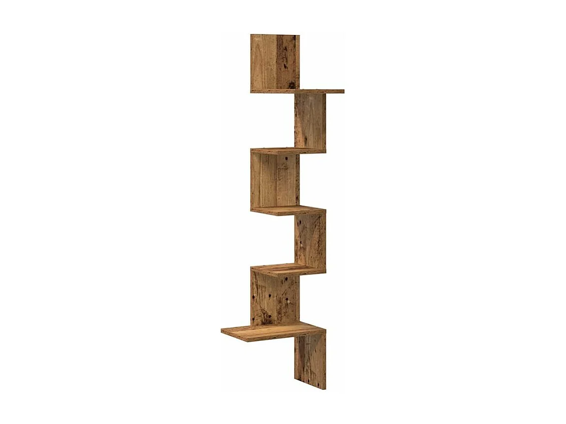 Étagère d'angle murale vieux bois 32x32x127,5 bois ingénierie
