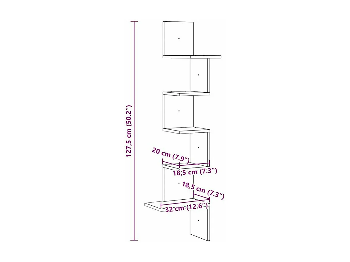 Étagère d'angle murale vieux bois 32x32x127,5 bois ingénierie