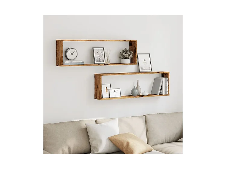 Étagères cube murales 2 pcs vieux bois 100x15x30