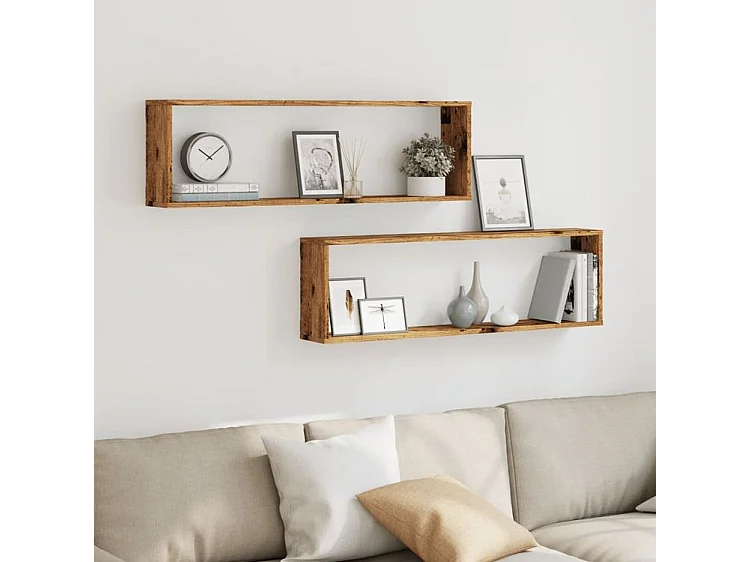 Étagères cube murales 2 pcs vieux bois 100x15x30