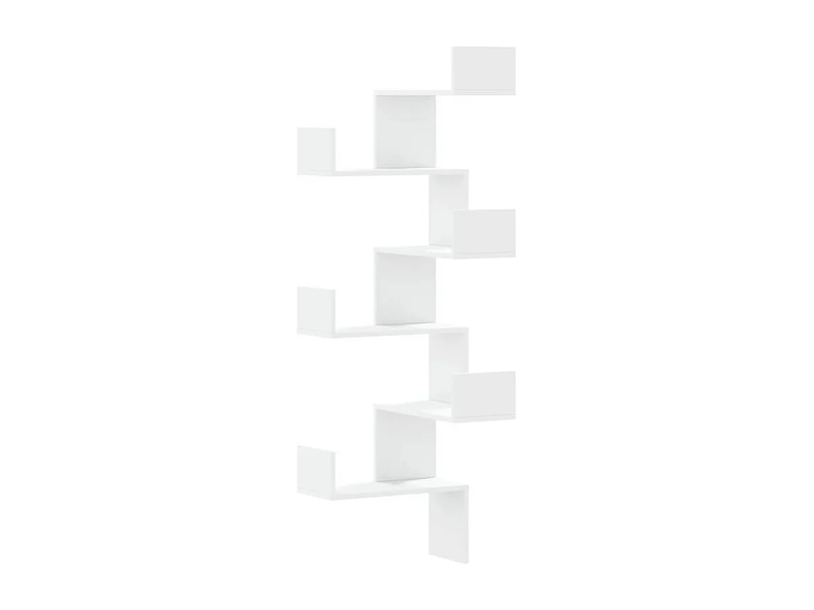 Étagère d'angle murale blanc 45x45x147 bois d'ingénierie