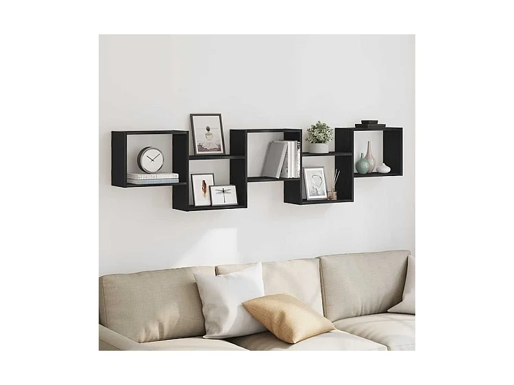 Étagère cube murale 5 compartiments noir bois d'ingénierie