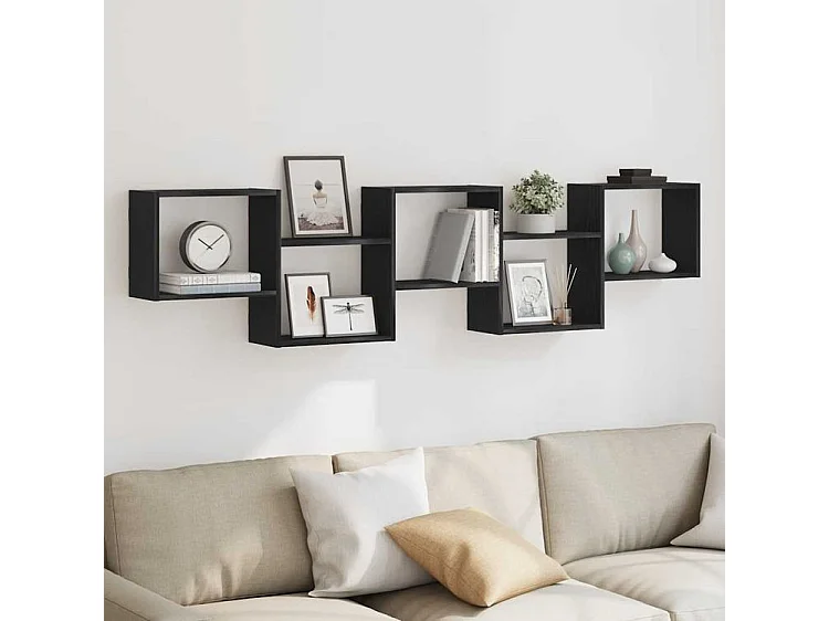 Étagère cube murale 5 compartiments noir bois d'ingénierie