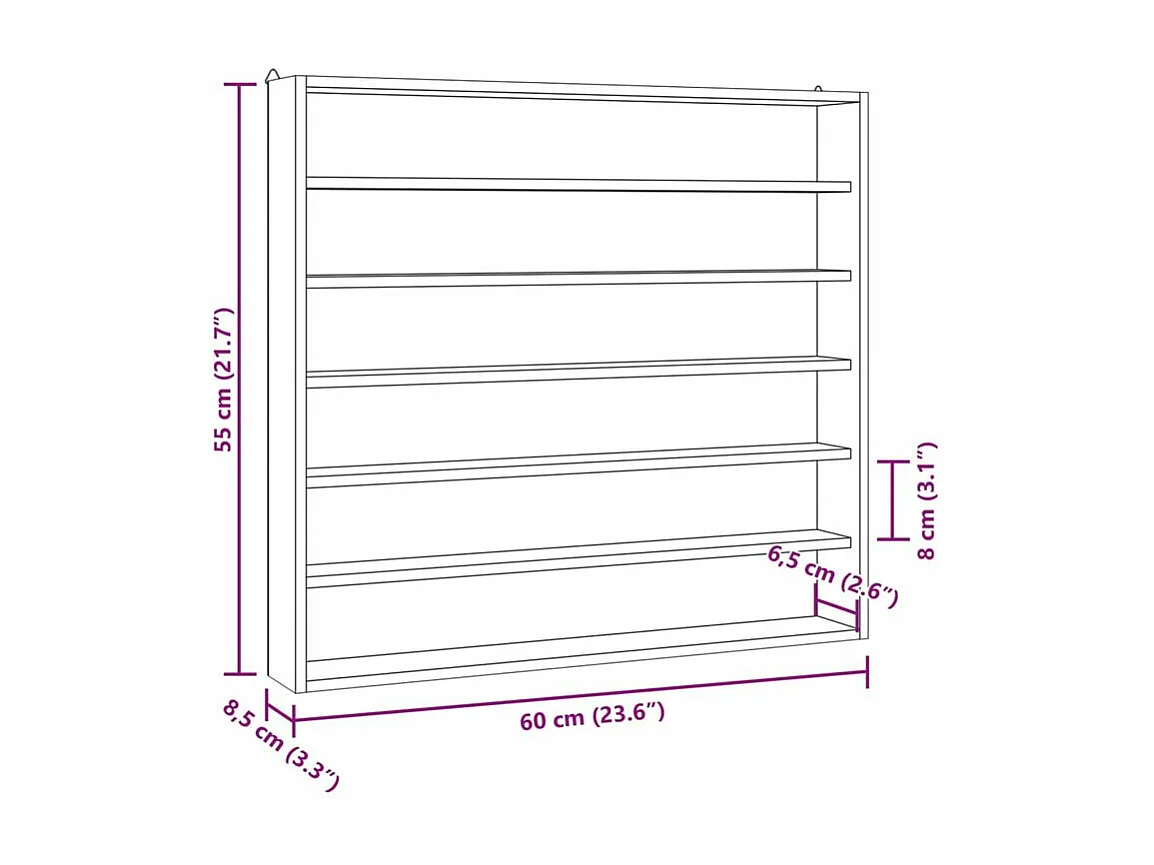 Vitrine murale avec 6 étagères 60x8,5x55