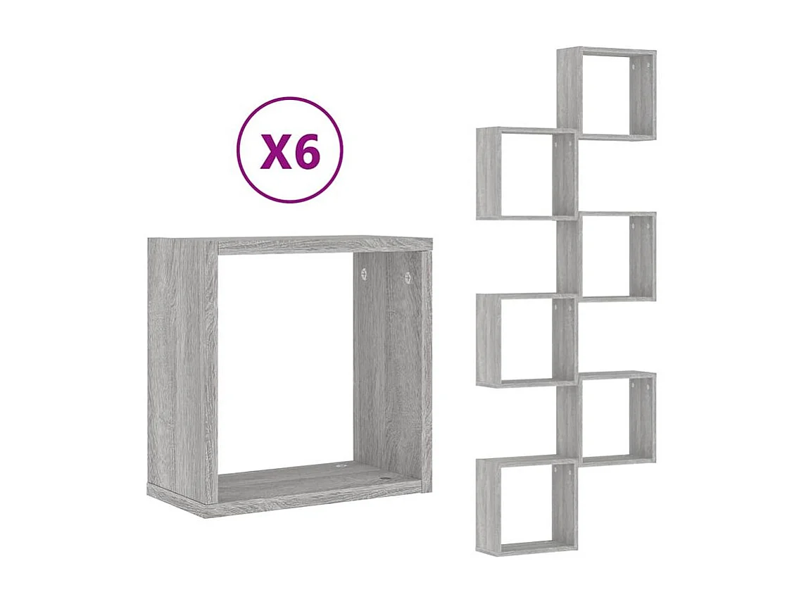 Étagères cube murales 6 pcs sonoma gris 30x15x30