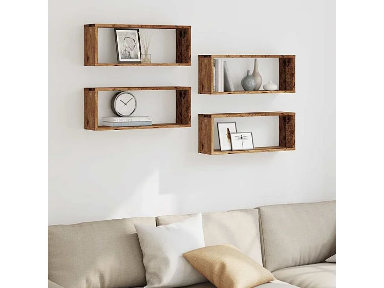 Étagères murales cube 4 pcs vieux bois 60x15x23
