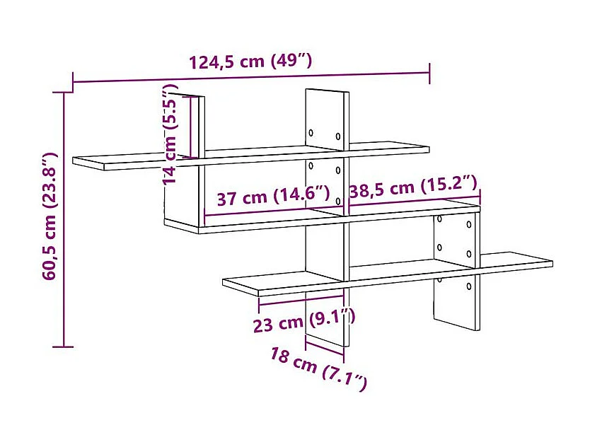 Étagère murale gris béton 124,5x18x60,5 bois d'ingénierie
