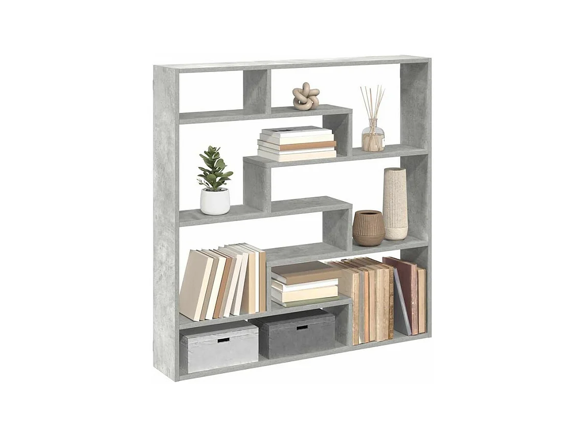 Étagère cube murale 7 compartiments gris béton bois ingénierie