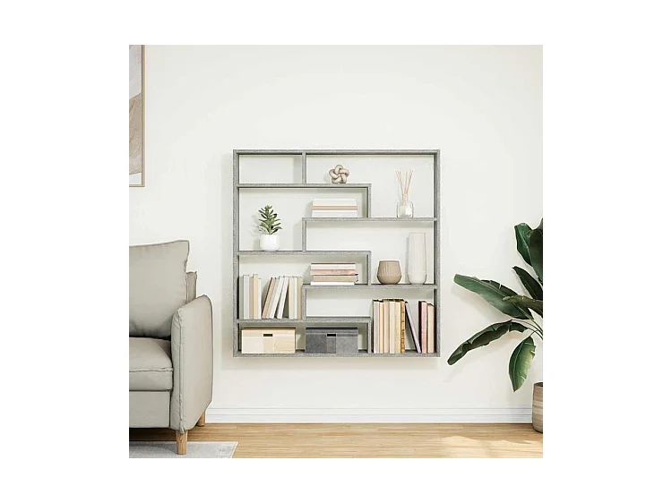 Étagère cube murale 7 compartiments gris béton bois ingénierie