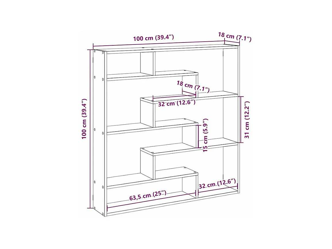Étagère cube murale 7 compartiments gris béton bois ingénierie
