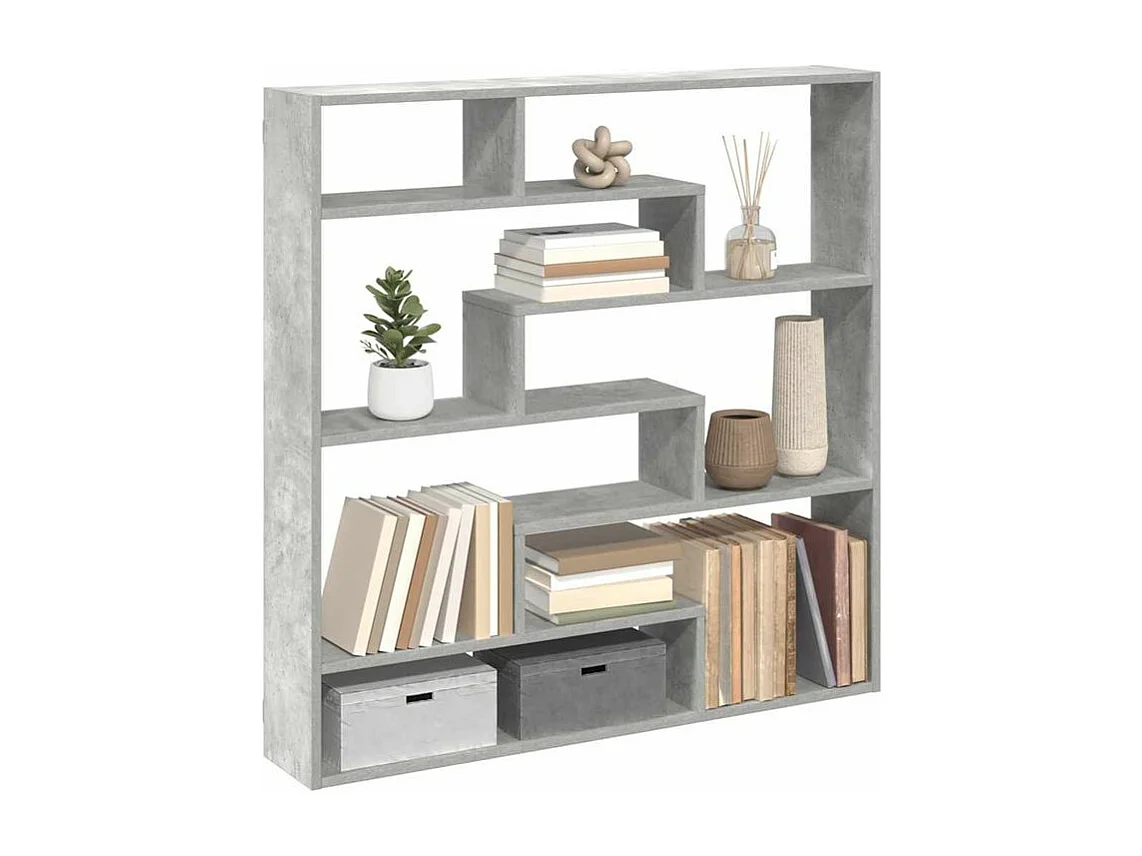 Étagère cube murale 7 compartiments gris béton bois ingénierie