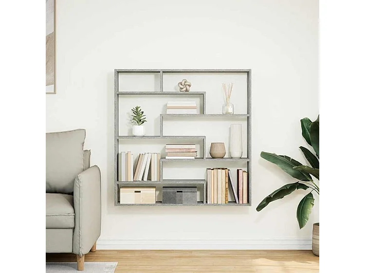 Étagère cube murale 7 compartiments gris béton bois ingénierie