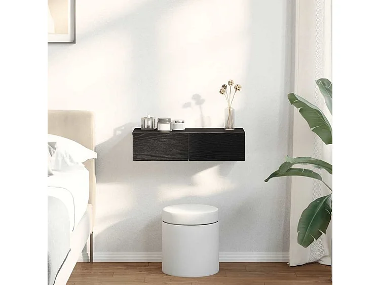 Étagère murale avec tiroirs noir 60x26,5x15 bois d'ingénierie