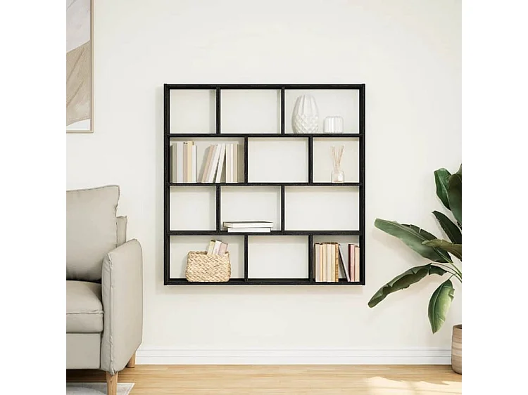 Étagère cube murale 12 compartiments noir bois d'ingénierie