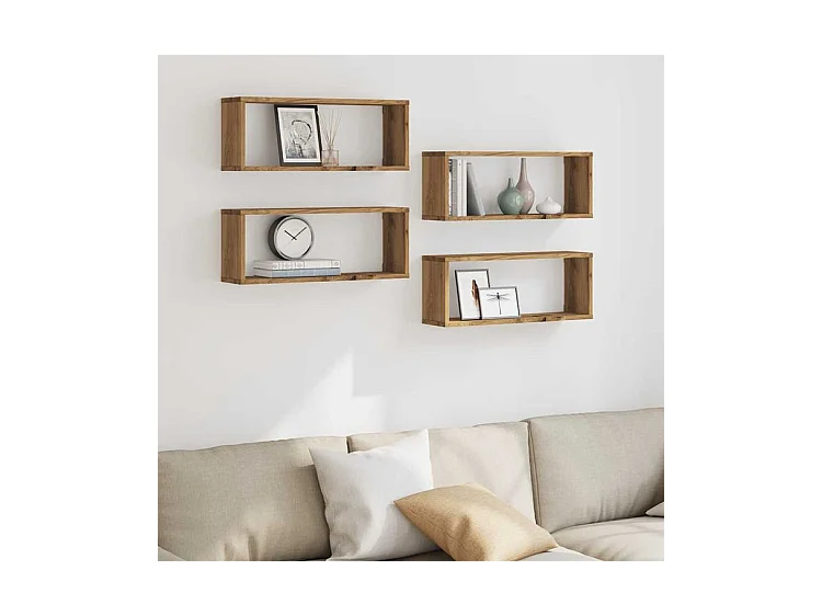 Étagères cube murales 4 pcs chêne artisanal 60x15x23