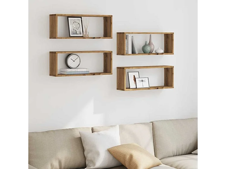 Étagères cube murales 4 pcs chêne artisanal 60x15x23