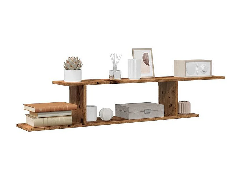 Étagère TV murale en bois Nokiz L125xH23xP18 - Adaptez à vos besoins-Marron noisette