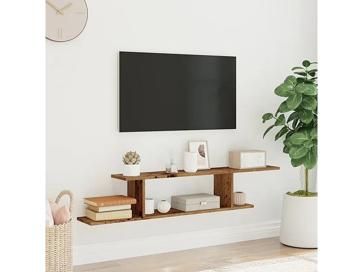 Étagère TV murale en bois Nokiz L125xH23xP18 - Adaptez à vos besoins-Marron noisette
