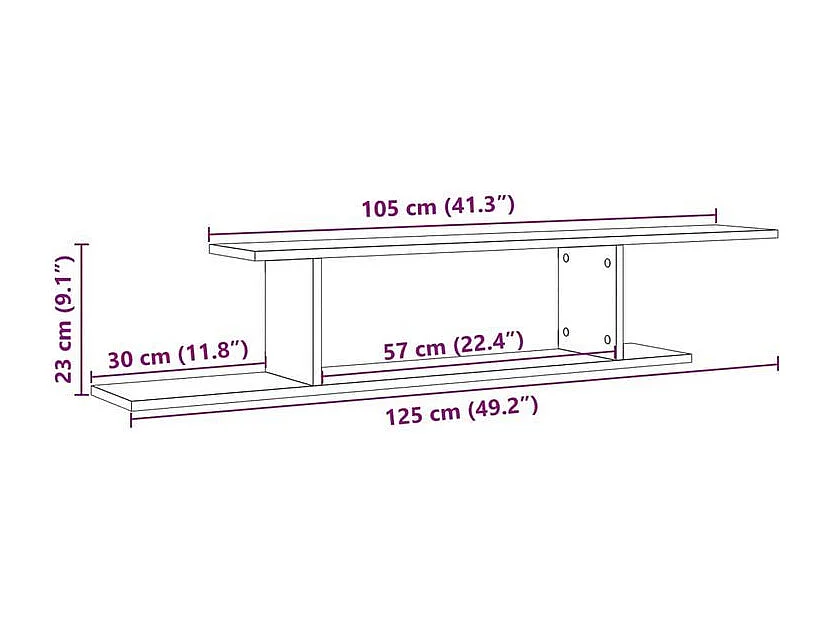 Étagère TV murale en bois Nokiz L125xH23xP18 - Adaptez à vos besoins-Marron noisette