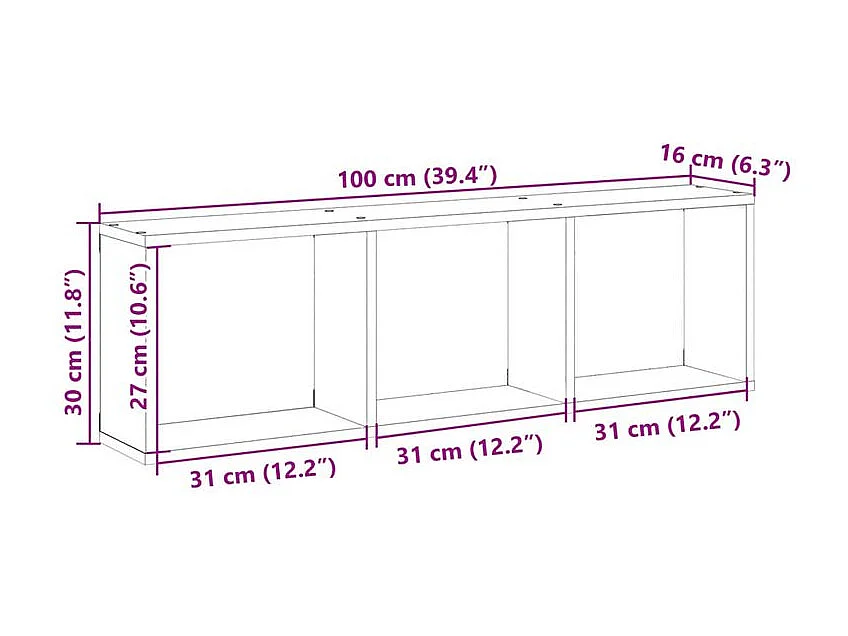 Armoire murale 100x16x30 gris béton bois d'ingénierie