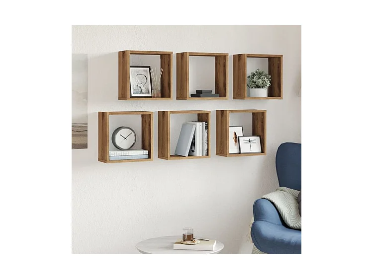 Étagères cube murales 6 pcs chêne artisanal bois d'ingénierie