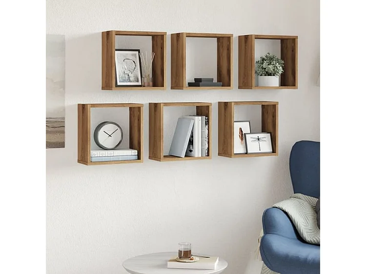 Étagères cube murales 6 pcs chêne artisanal bois d'ingénierie