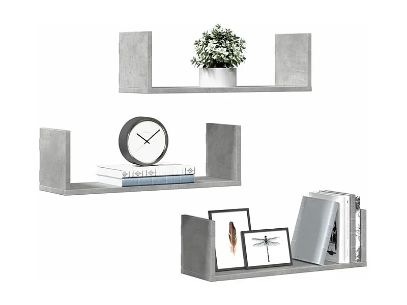 Étagères murales 3 pcs gris béton 58x18x18 bois d'ingénierie