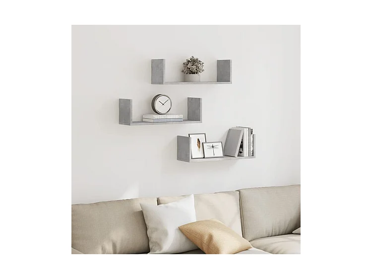 Étagères murales 3 pcs gris béton 58x18x18 bois d'ingénierie