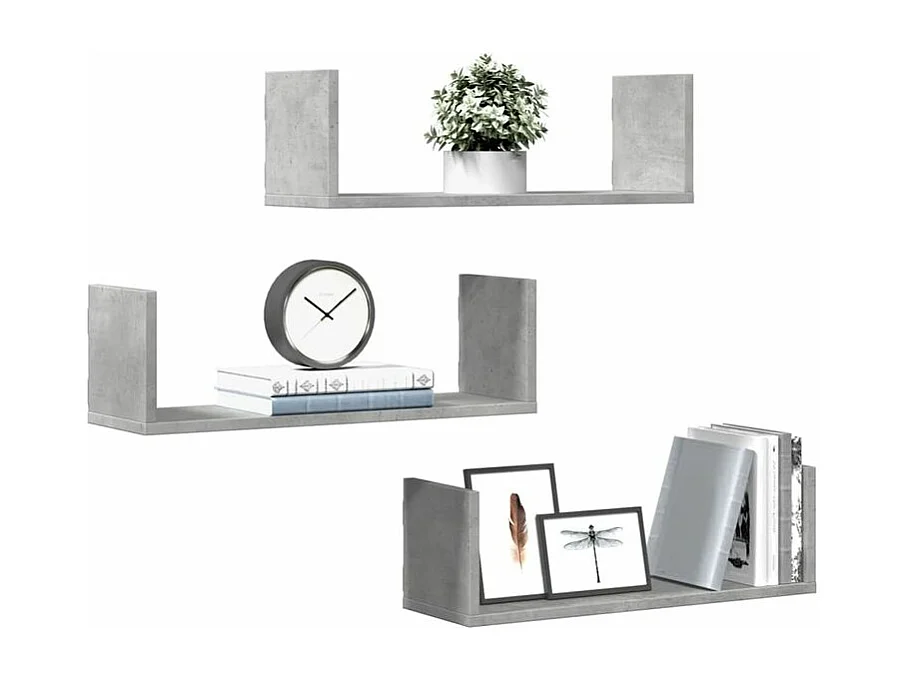 Étagères murales 3 pcs gris béton 58x18x18 bois d'ingénierie