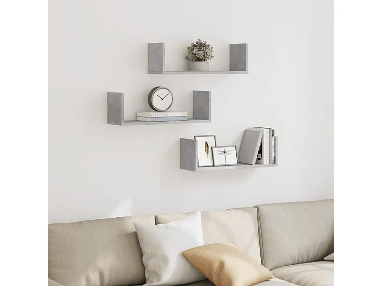 Étagères murales 3 pcs gris béton 58x18x18 bois d'ingénierie