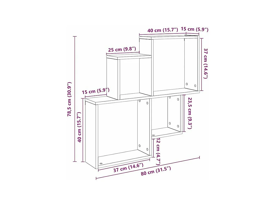 Étagère murale chêne artisanal 80x15x78,5 bois d'ingénierie